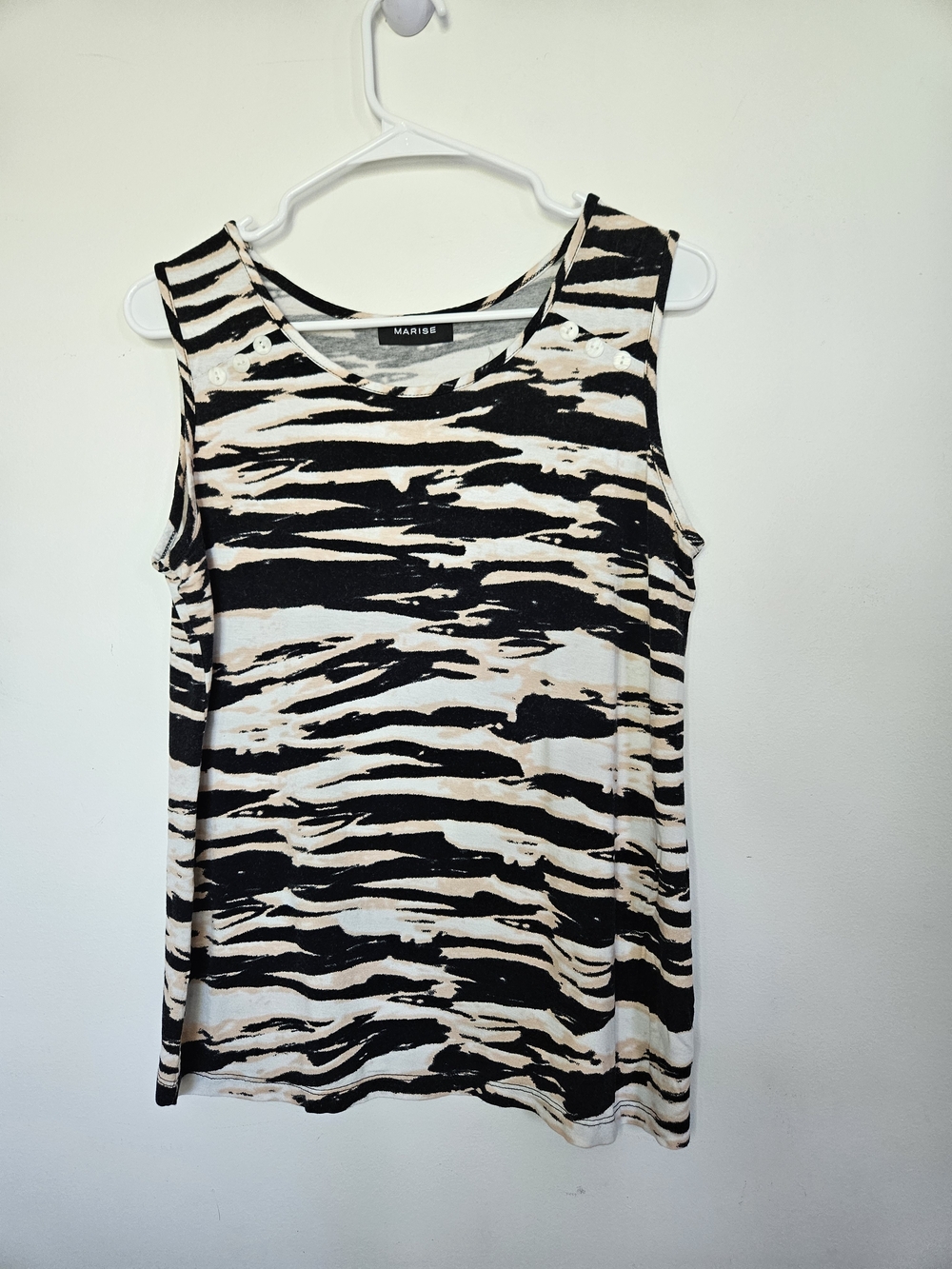 Marise Tiger Stripe Sleeveless Tank Top Button Shoulder Detail S🔥